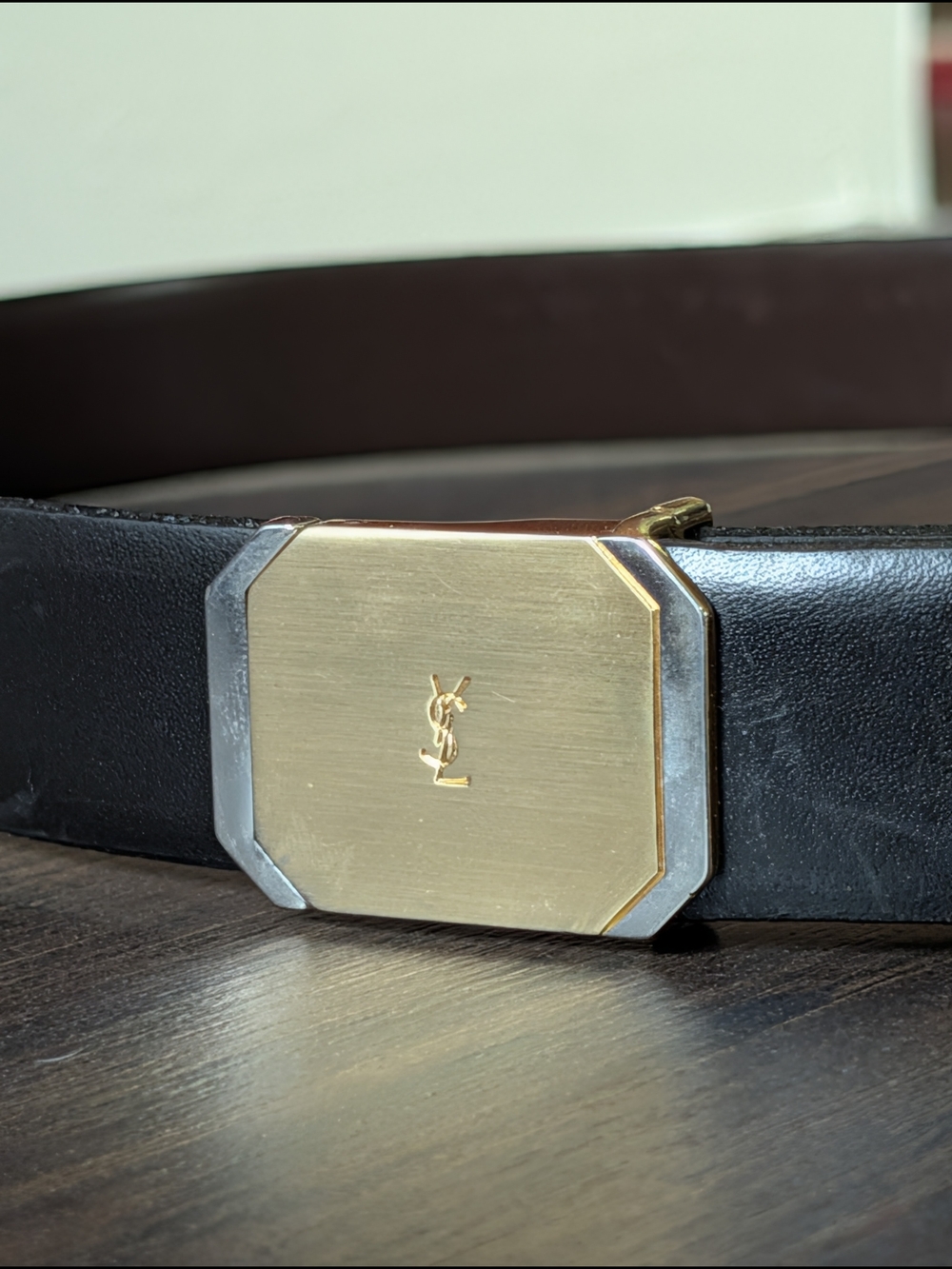 Yves Saint Laurent YSL VTG Reversible Black/Brown Branded Silver/Gold Buckle Bel